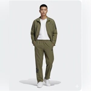Adidas Men's Khaki Joggers with Black Stripes